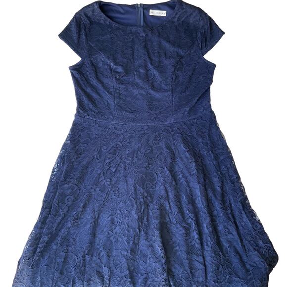 Muadress Women’s Short Sleeve Screw Neck Knee Length Lace Dress size 2XL, Blue - Picture 1 of 10